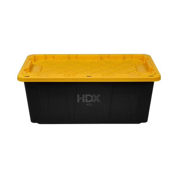 HDX - 40 Gal. Tough Storage Tote in Black with Yellow Lid