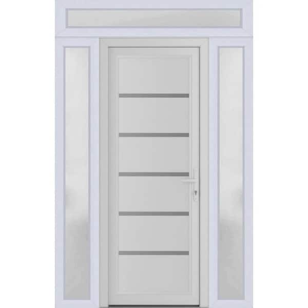 54 in. x 80 in. Left-Hand/Inswing Frosted Glass White Silk Steel Prehung Front Door with Hardware