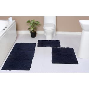 Modesto Bath Rug 100% Cotton Bath Rugs Set, 3-Pcs Set with Runner, Navy