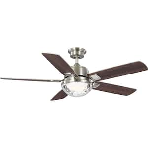 Tompkins 52 in. Indoor/Outdoor Integrated LED Brushed Nickel Transitional Ceiling Fan with Remote for Living Room