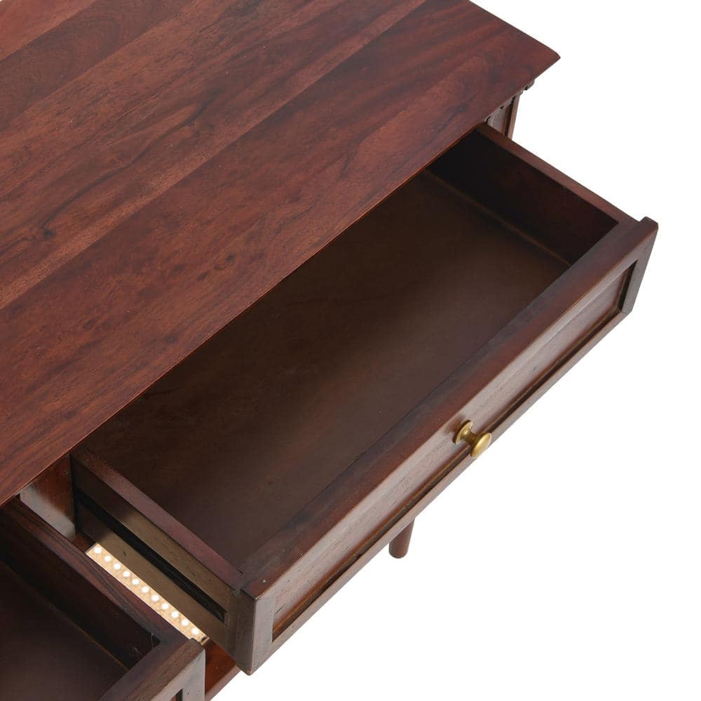 Maxwelton Dark Brown Wood Console Table with Cane Shelf