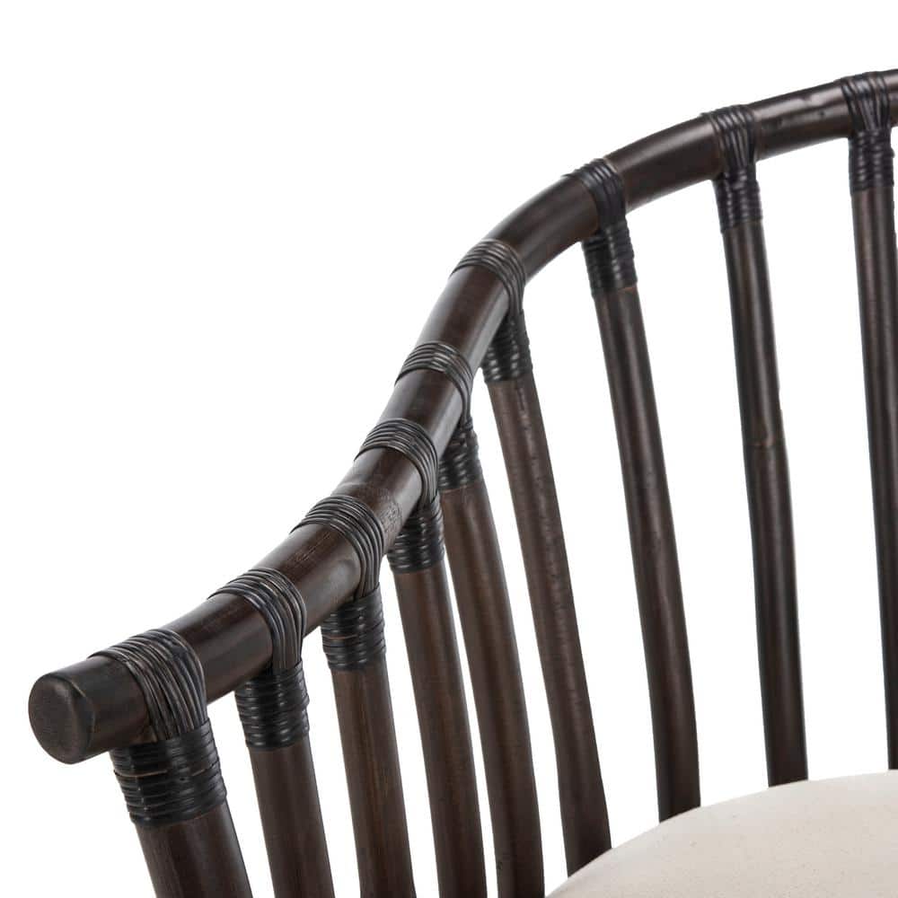 Transitional Gino Arm Chair in Dark Brown with White Cotton Cushion