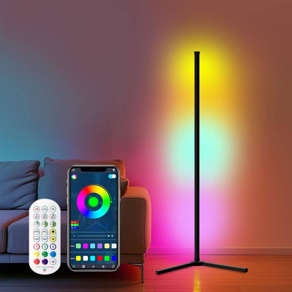 GUPUP 56 in. Black L-Shaped Smart Dimmable Standard Floor Lamp for