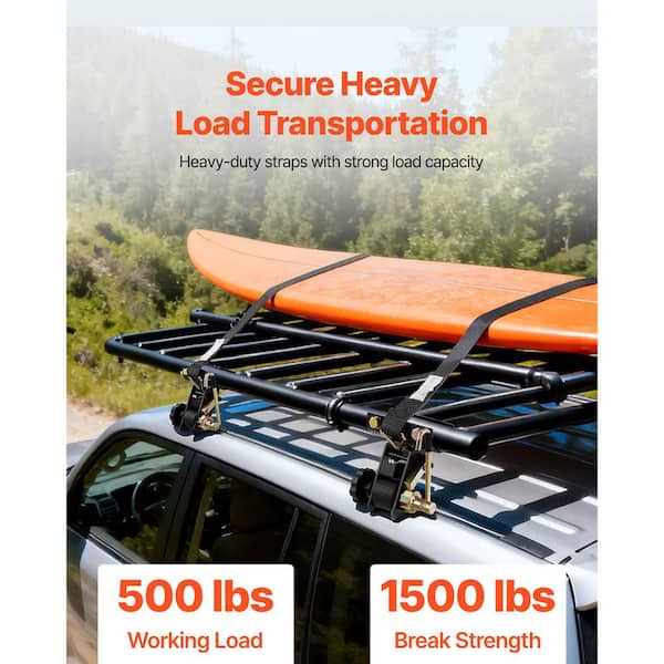 Ladder Rack Ratchet Straps, 1.87-2 in. Black Tube Mount, 1.5 in. W x 7.4 ft. L, Double J-Hooks, 500 lbs. Load(4 Pack)
