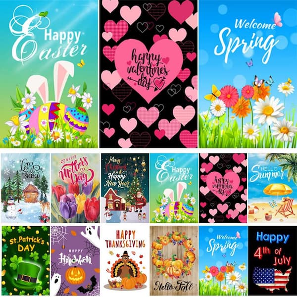 12-Piece 12 in. x 18 in. 2-Sided Seasonal Garden Flag, Yard Flag for Outside