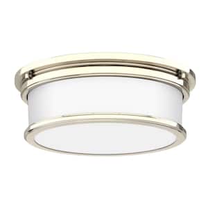 Summerlake 15.5 in. 3-Light Polished Nickel Drum Flush Mount with Frosted Glass Shade and No Bulbs Included 1-Pack