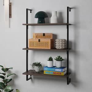 Madera 40.55 in. Tall Classic Industrial 3-Shelf Wood Wall-Mounted Open Ladder Bookcase with Metal Frame, Brown/Black