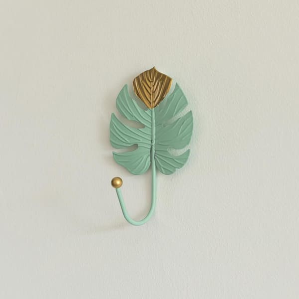 Fabulaxe Metal Decorative Modern Wall Mounted Hook Leaf Design Single Prong Hanger, Philodendron Split Leaf