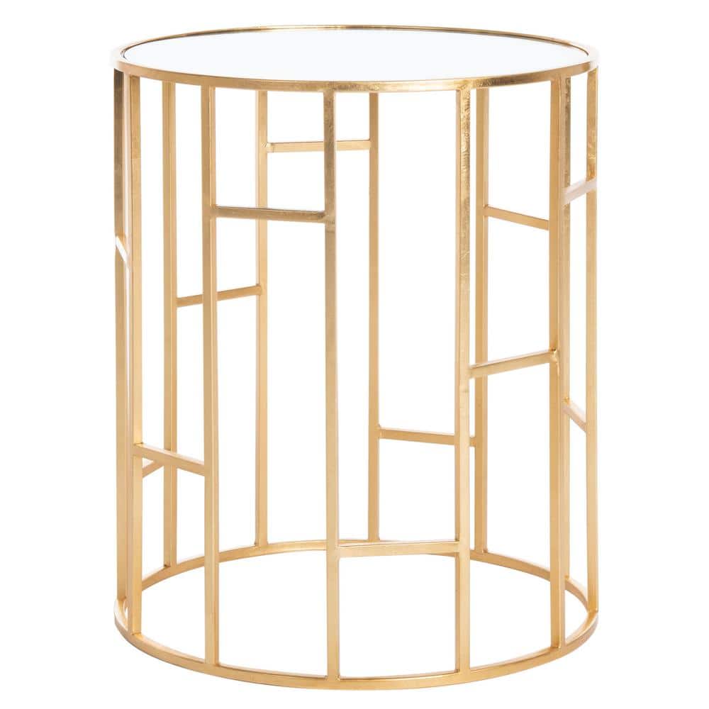 Transitional Gold Leaf Iron Base Round Mirrored Accent Table