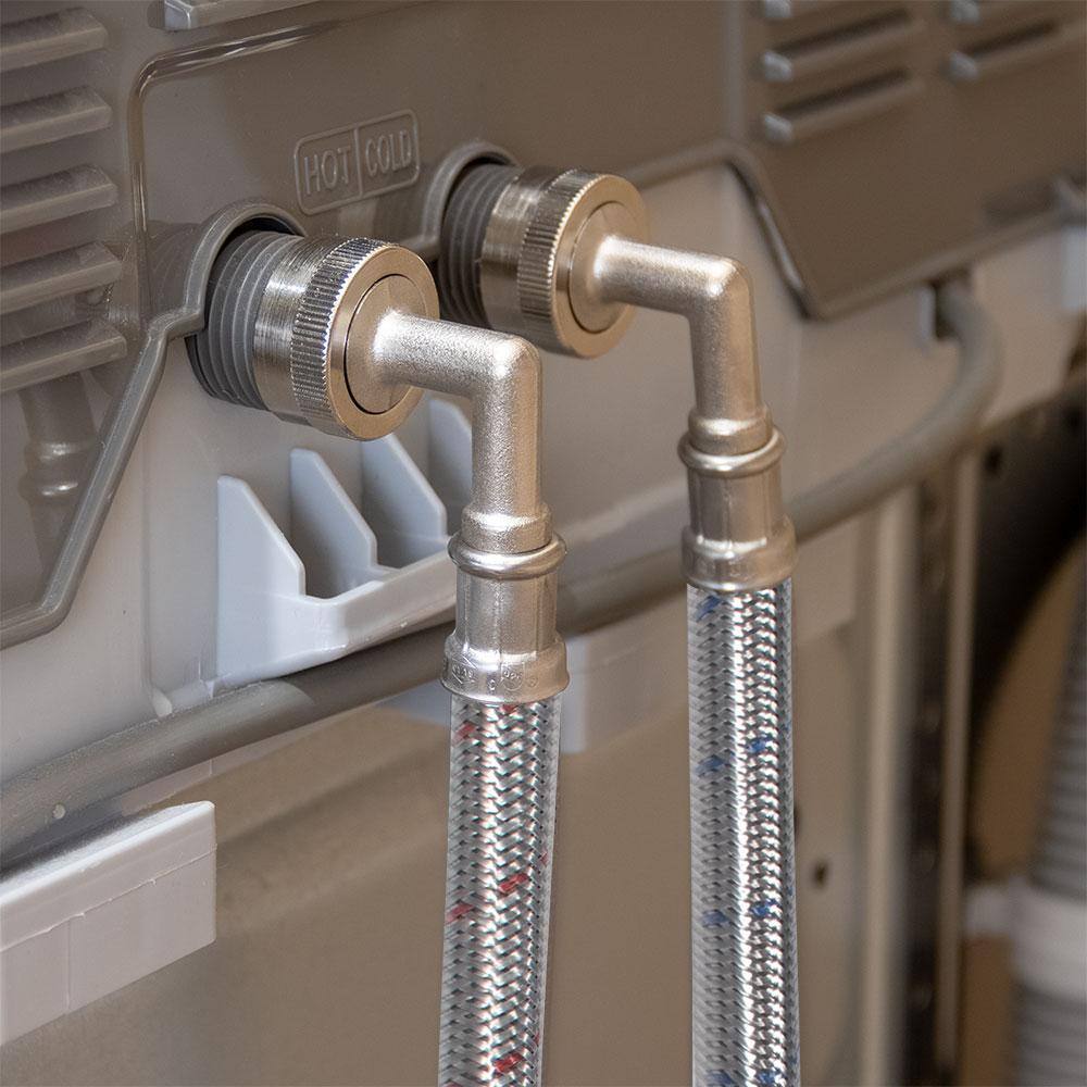 Universal 4-Foot Stainless Steel Washing Machine Hoses with Elbow, 2-Pack