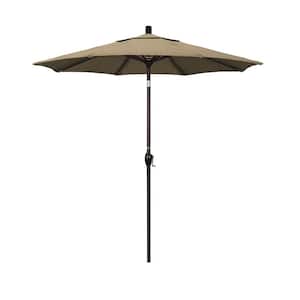 7.5 ft. Bronze Aluminum Pole Market Aluminum Ribs Push Tilt Crank Lift Patio Umbrella in Heather Beige Sunbrella