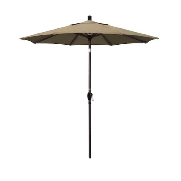 7.5 ft. Bronze Aluminum Pole Market Aluminum Ribs Push Tilt Crank Lift Patio Umbrella in Heather Beige Sunbrella