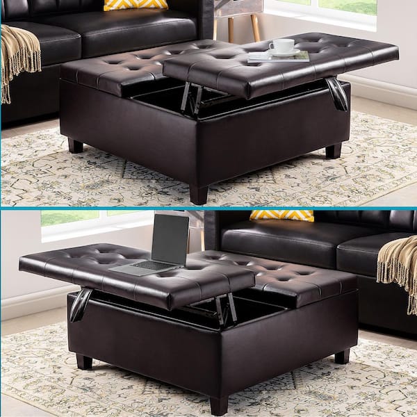 HOMESTOCK Espresso, Folding Storage Ottoman, Upholstered