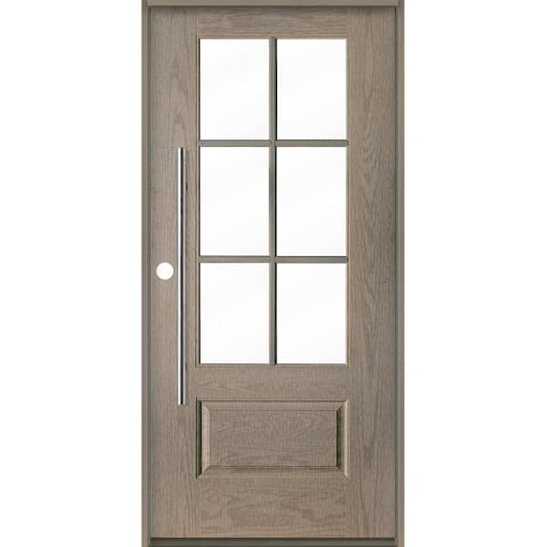 Krosswood Doors Faux Pivot 36 in. x 80 in. 6-Lite Right-Hand/Inswing Clear Glass Oiled Leather Stain Fiberglass Prehung Front Door