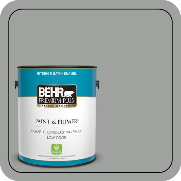 BEHR PREMIUM PLUS 1 gal. #710F-4 Sage Gray Satin Enamel Low Odor Interior Paint & Primer