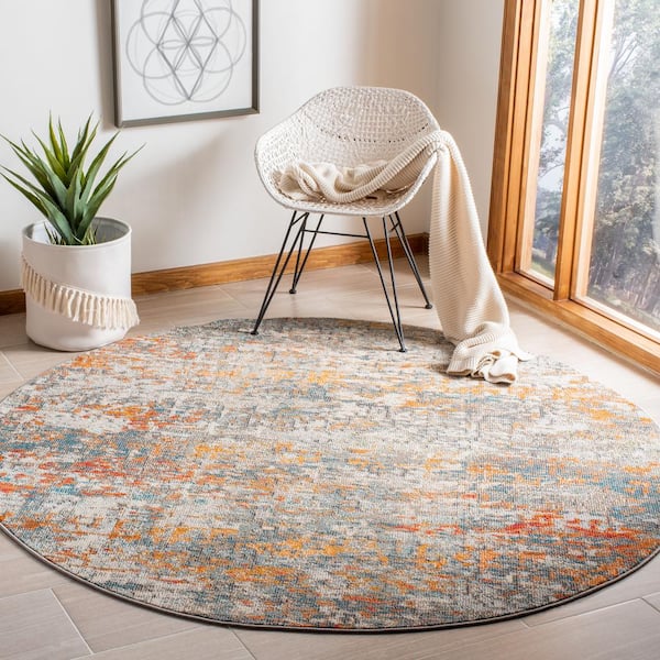 Madison Gray/Orange 7 ft. x 7 ft. Abstract Gradient Round Area Rug
