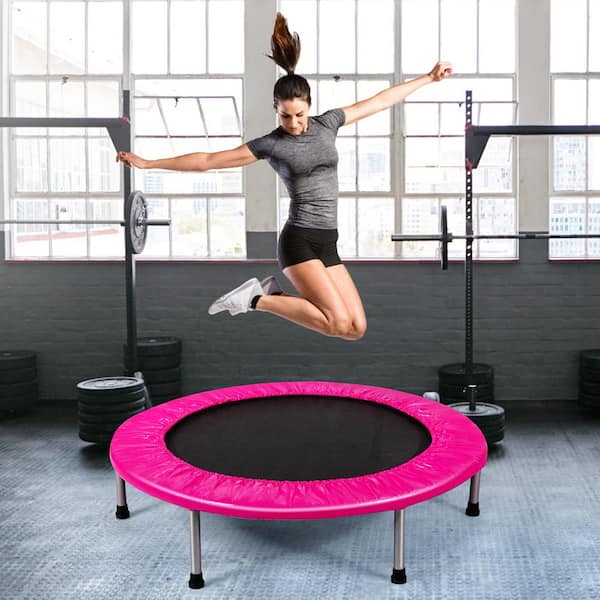 Gymax 38 in. Pink Folding Mini Trampoline Fitness Rebounder with
