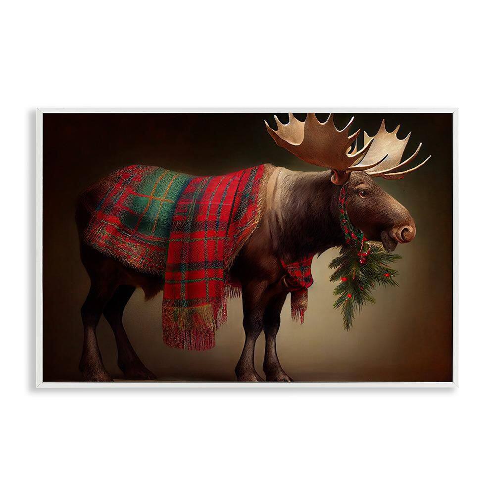 Festive Moose with Plaid by Sasha 1 Piece White Framed Giclee Animal Art Print 20 in. x 30 in. price history on PriceWatchPro