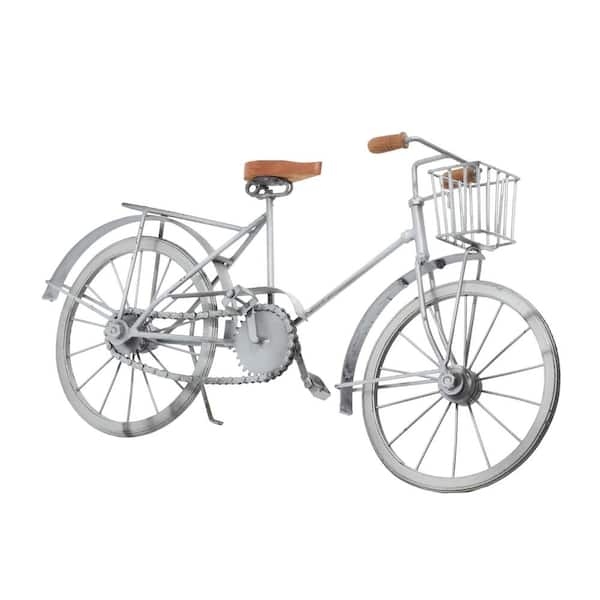 5 in. x 10 in. Silver Metal Bike Sculpture with Wood Accents