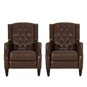 Steinaker Dark Brown Faux Leather Tufted Pushback Recliners (Set of 2)