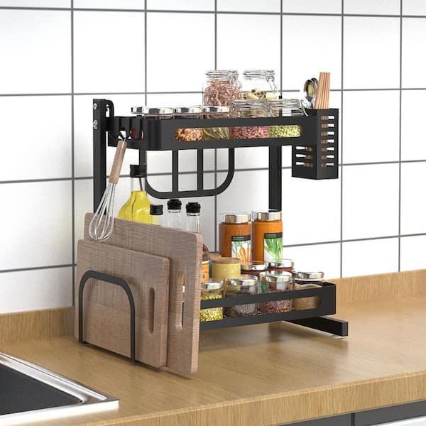 eModernDecor Stainless Steel Black 2 Tier Spices Rack, All in One Kitchen Space Saver