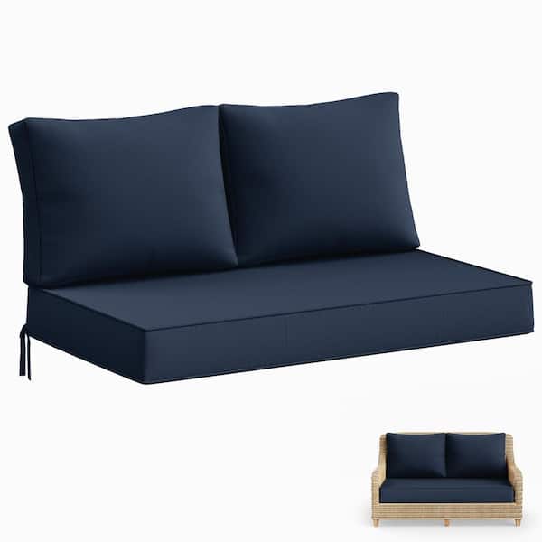 Kimunuk 46 in. x 26 in. x 5 in. Outdoor Patio Replacement Loveseat Sofa Cushion Set with Backrest Navy