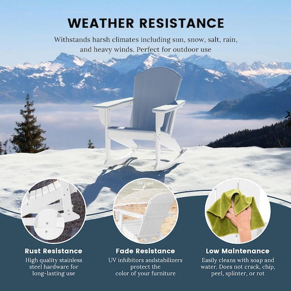 Laguna 2-Pack Fade Resistant Outdoor Patio HDPE Poly Plastic Classic Adirondack Porch Rocking Chairs in White