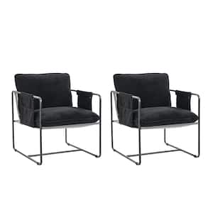 Pablo Black Polyester Accent Chair Set of 2 with Storage Pocket