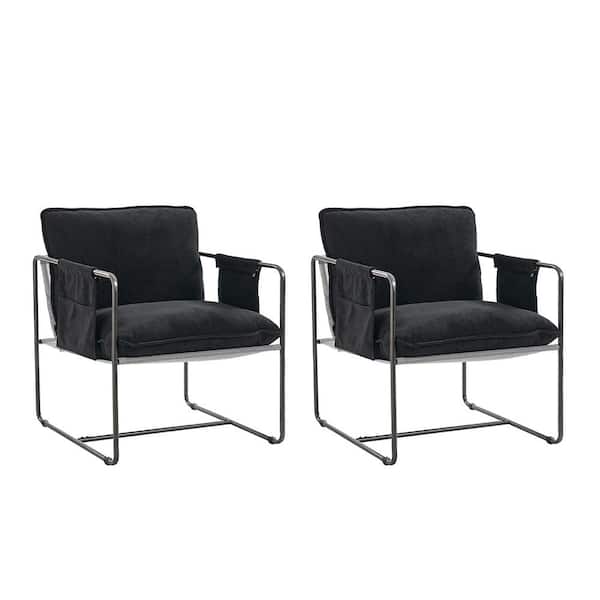 JAYDEN CREATION Pablo Black Polyester Accent Chair Set of 2 with Storage Pocket