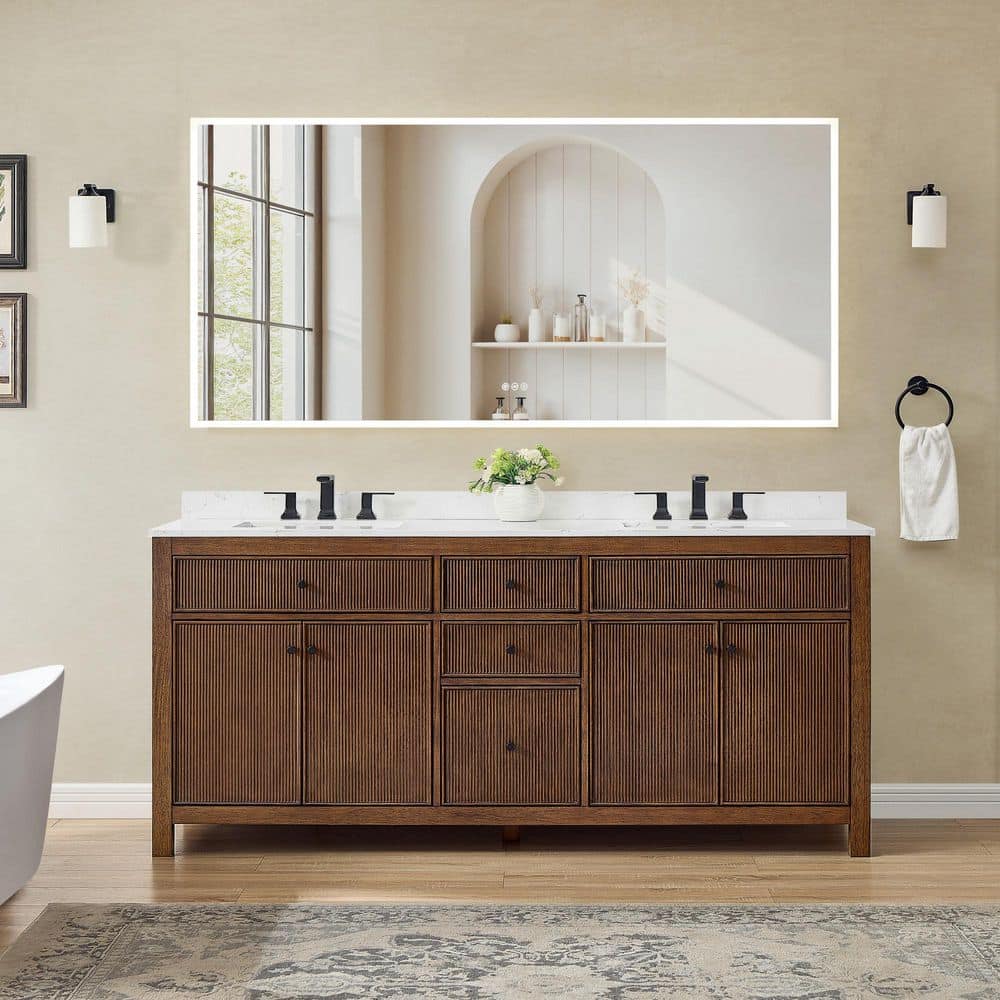 Pendry 72 in. Double Freestanding Dark Walnut Bath Vanity with Carrara Cultured Marble Top price history on PriceWatchPro