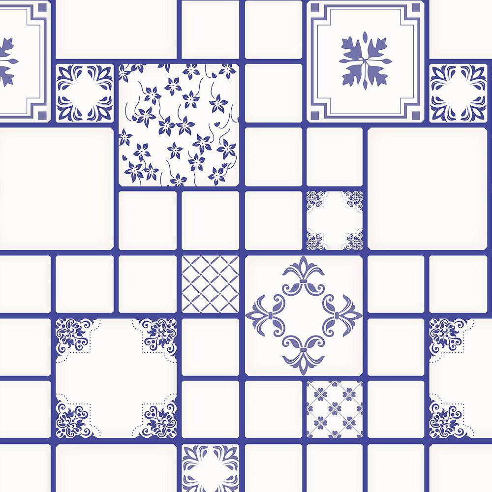 Falkirk Bhoid Indigo Blue White Shapes in Squares Vinyl Peel and Stick Self