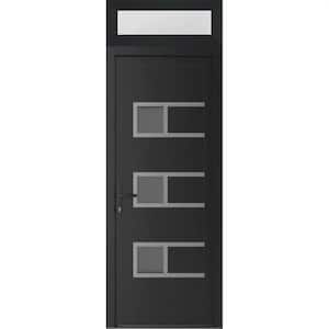 36 in. x 94 in. Right-hand/Inswing Mirrored Glass Matte Black Steel Prehung Front Door with Hardware