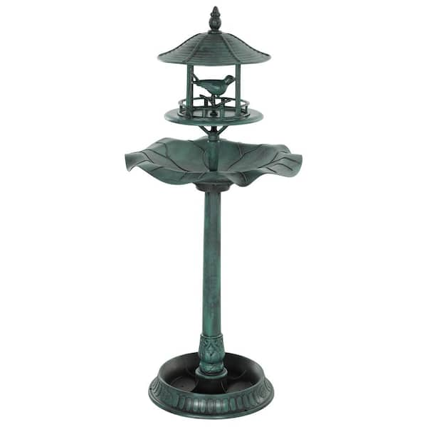 20 in. Green PP 3-in-1 Garden Bird Bath Bowl Pedestal with Bird Feeder, Large Water Basin, Underneath Flower Planter