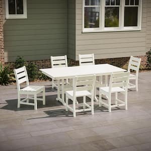 Grant Park Teak 7-Piece HDPE Plastic Rectangle Farmhouse Side Chair Outdoor Dining Set