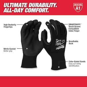 Large Black Nitrile Level 1 Cut Resistant Dipped Work Gloves
