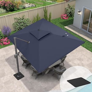 9 ft. x 12 ft. 2-Tier Aluminum Cantilever 360° Rotation Patio Umbrella with Base Plate, Navy Blue
