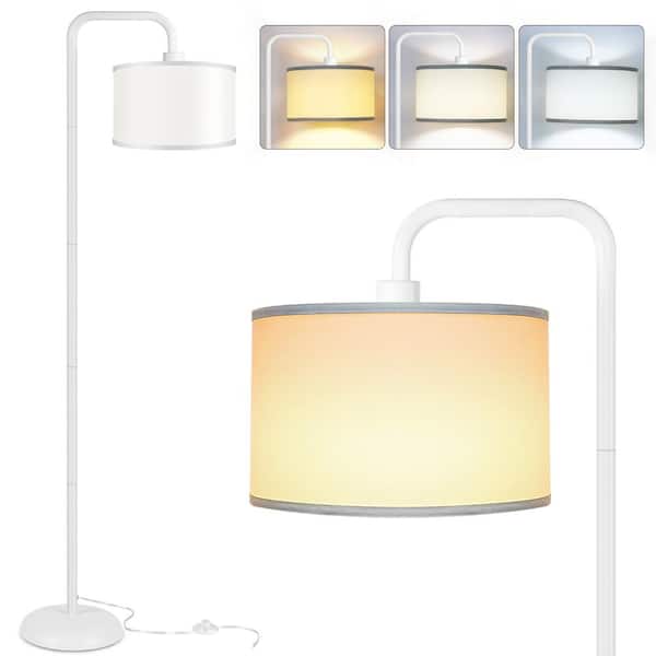 Rottogoon 64.1 in. White Paint Modern Stand Lamp, 1 Bulb 3 Color Temp Arc Floor Lamp for Living Room with Fabric Shade Footswitch