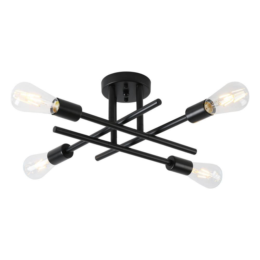 18.5 in. 4-Light Matte Black Sputnik Semi- Flush Mount for Foyer Dining Room with No Bulbs Included price history on PriceWatchPro