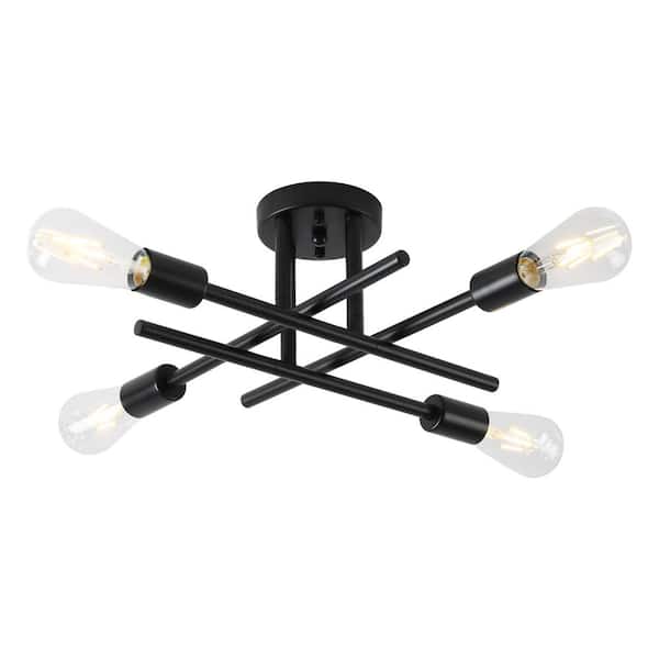 ZJVAIVE 18.5 in. 4-Light Matte Black Sputnik Semi- Flush Mount for Foyer Dining Room with No Bulbs Included