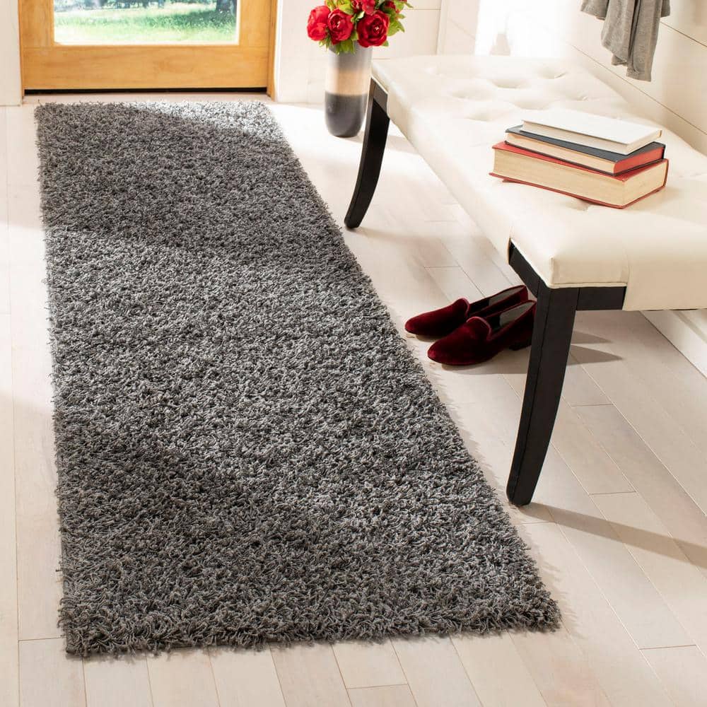 Athens Dark Gray Synthetic Shag Runner Rug 2'3" x 6'