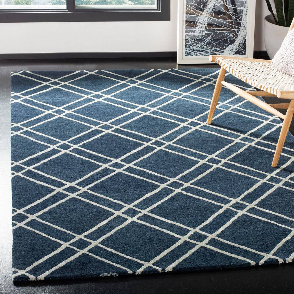 Handmade Blue Wool Tufted Square Area Rug 47"