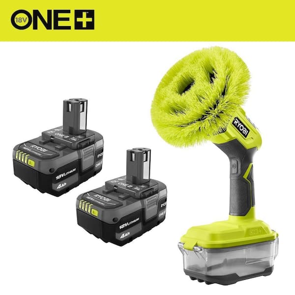 ONE+ 18V Cordless Power Scrubber with ONE+ 18V Lithium-Ion 4.0 Ah Battery (2-Pack)