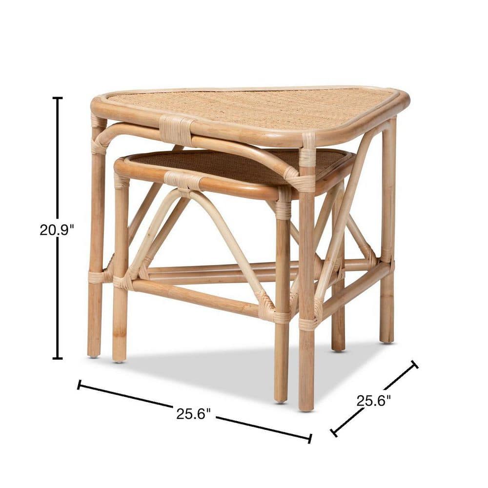 Jayden Natural Brown Rattan 2-Piece Nesting End Table Set