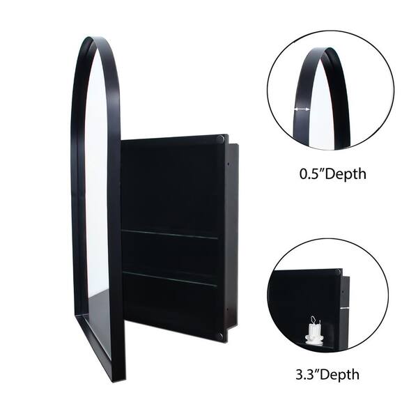 WELLFOR FS 24-in x 36-in Recessed Mount White Mirrored Arched Soft Close Medicine Cabinet