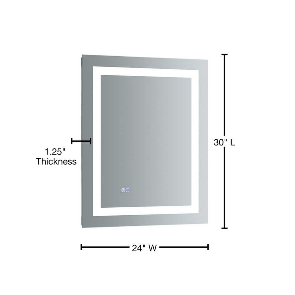 Sleek 24"x30" Transitional LED-Lit Frameless Vanity Mirror