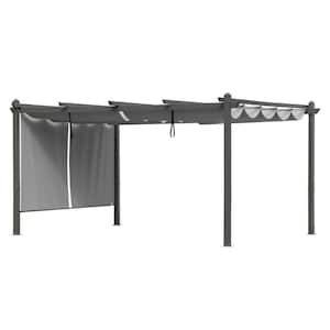16 ft. x 12 ft. Gray Aluminum Frame Patio Pergola with Gray Retractable Shade Top Canopy and 2-Pieces Roller Shade