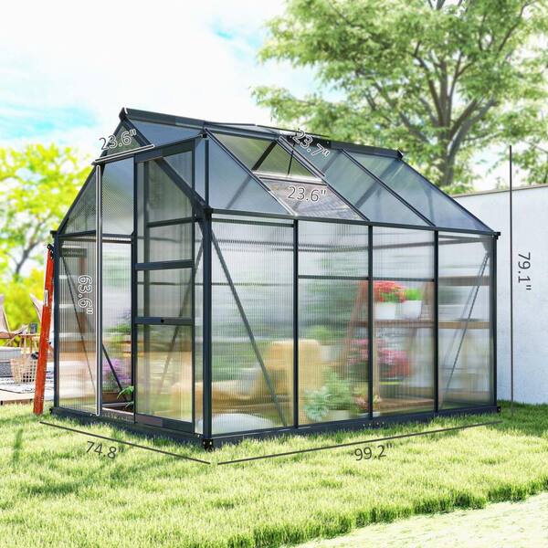 74.75 in. W x 99.25 in. D Aluminum Greenhouse Polycarbonate Walk