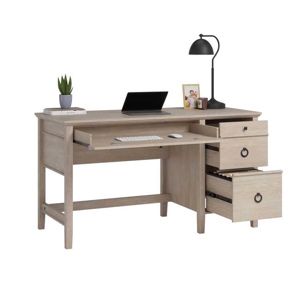 Cascade Oak Single Pedestal Desk with Drawers and Keyboard Tray
