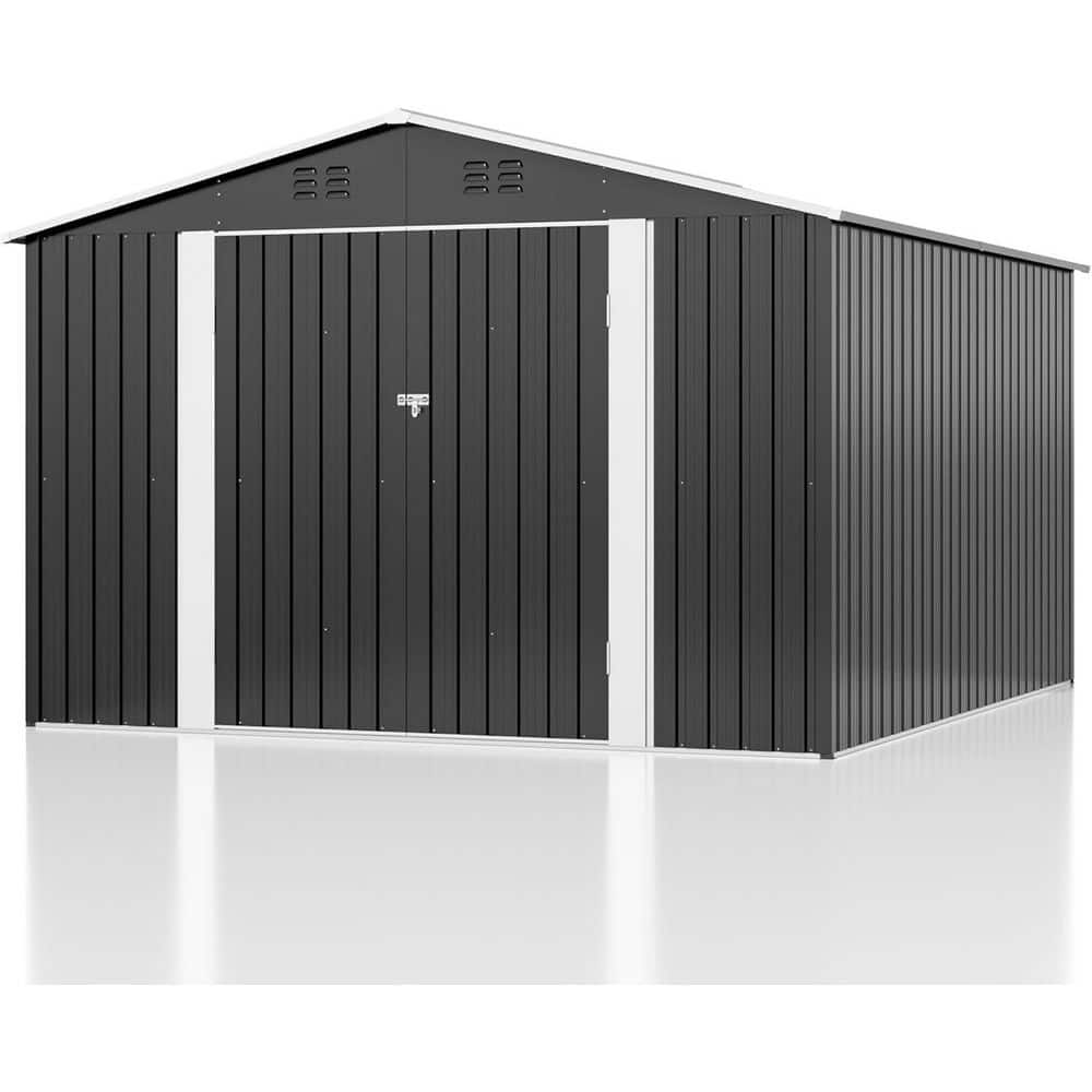 NETAJE 10 ft W x 10 ft D Metal Outdoor Storage Shed with Sturdy