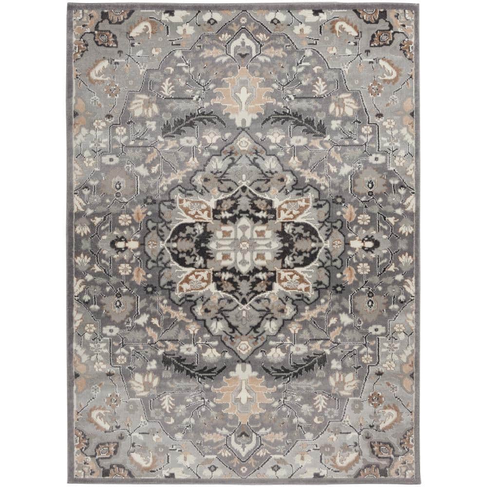 Elation Chic Floral Medallion 5' x 7' Gray Synthetic Area Rug